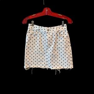 Topshop/Petite MOTO Ultra Mini Skirt White Polkadot Fringe Detail Denim Size 4